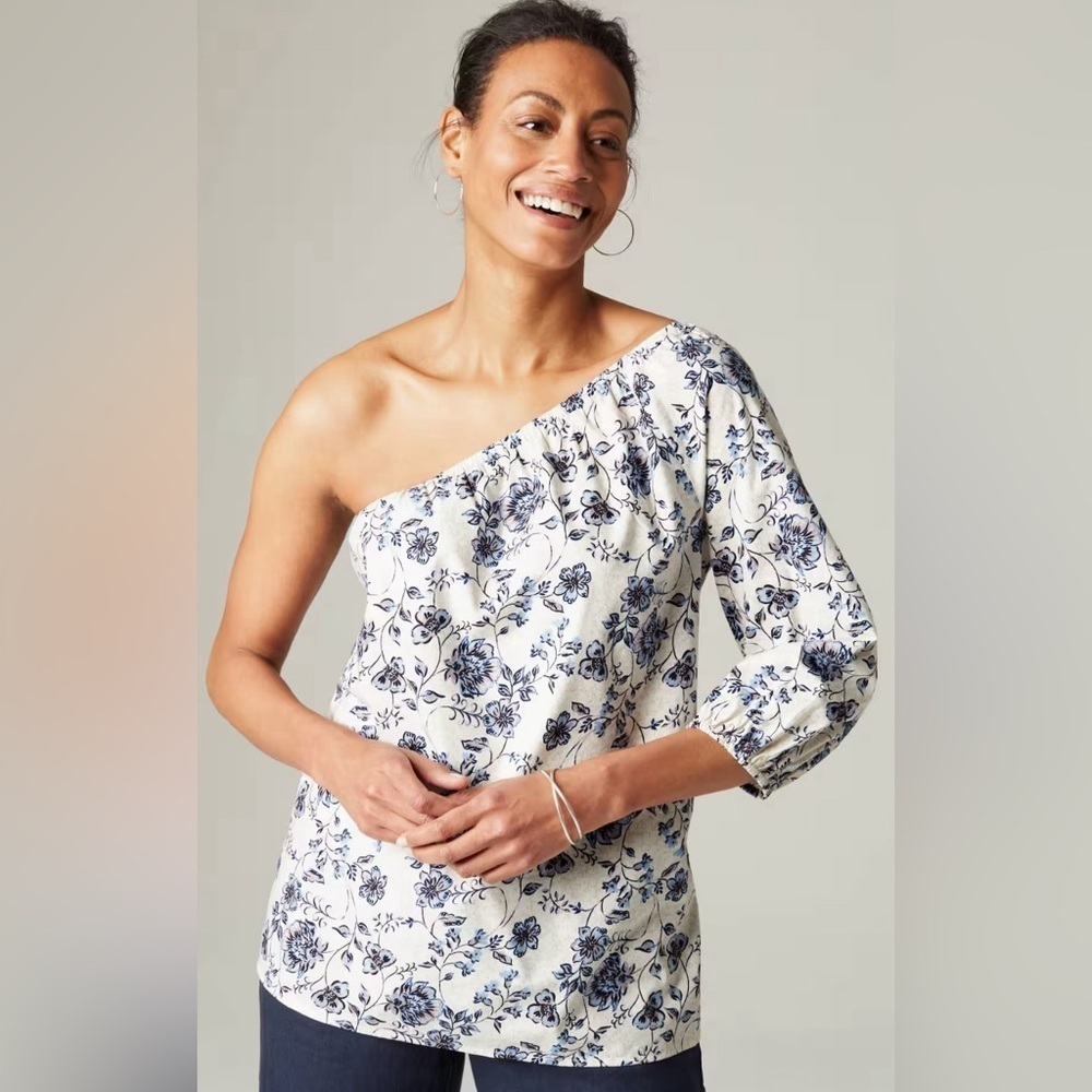J. Jill Blue and White Asymmetrical A-Line Blouse